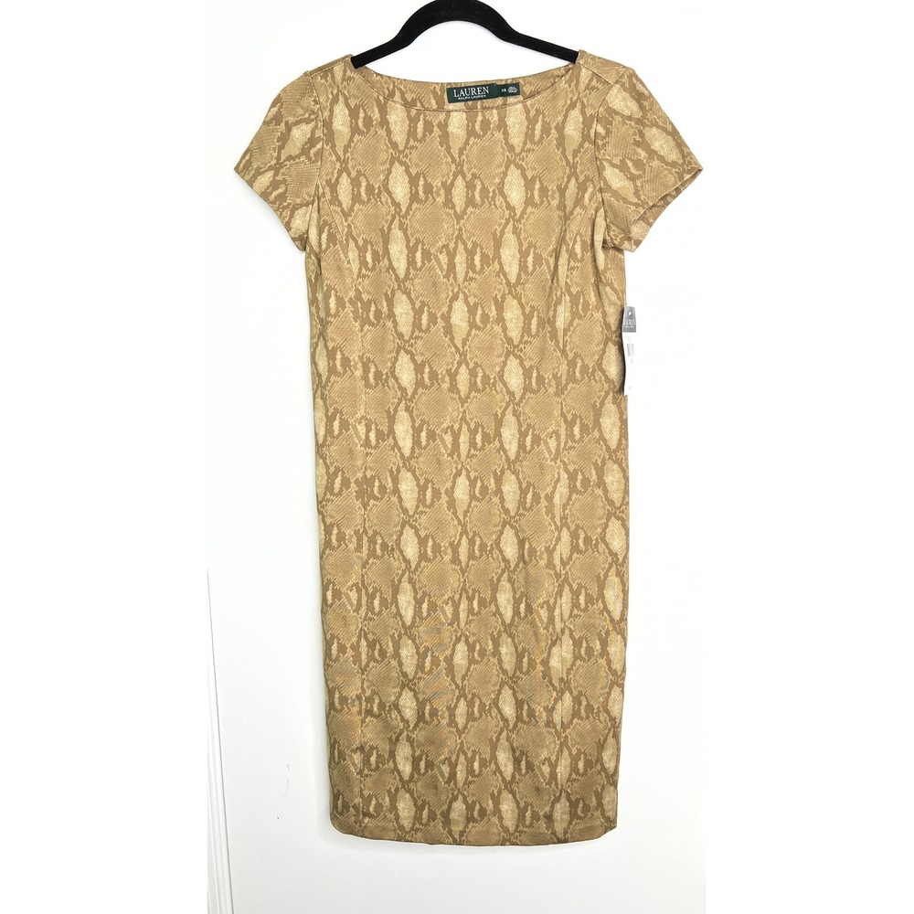 Lauren Ralph Lauren Size XS Tan Snake Print Cap Sleeve Stretch Dress New NWT
